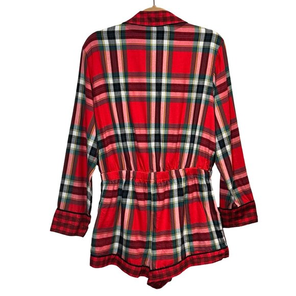 Victoria's Secret Elsa Red Plaid Flannel Sleep Romper SZ M Lounge Christmas - Picture 4 of 16